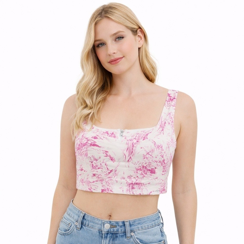 FFrancesca's‎ Wendy Toile Corset Tank Top Fuchsia Print Size L NWT